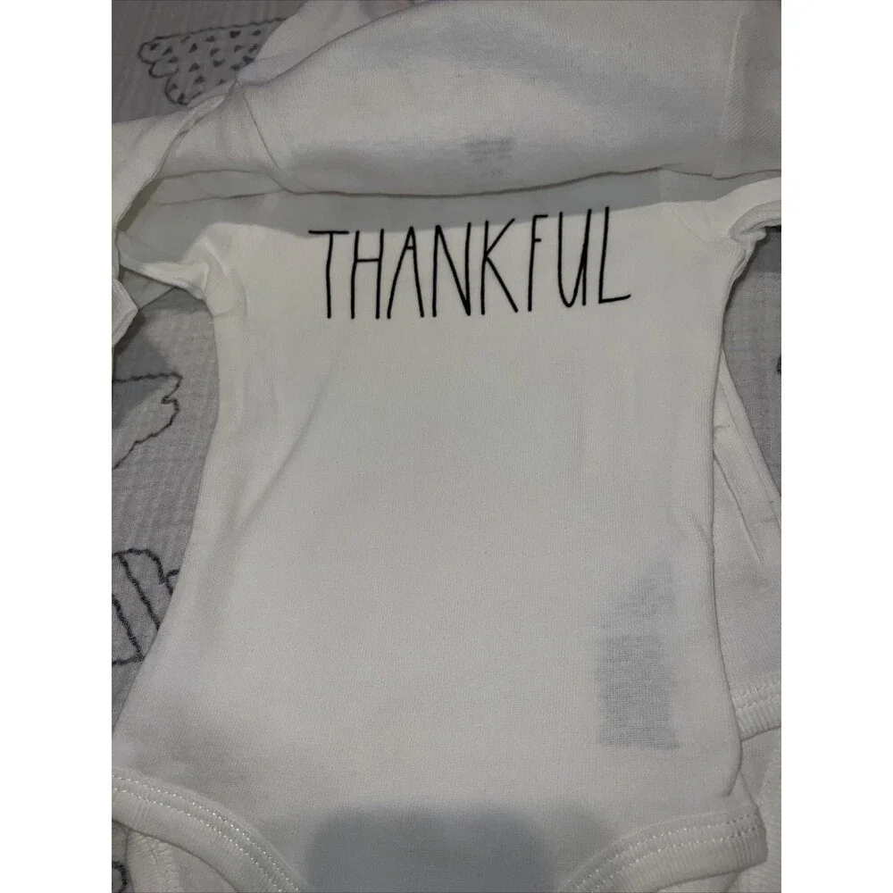 Rae Dunn NWT Baby Clothes 0-3 Months 3 Pack Bodysuits Gobble, Thankful, Blessed.